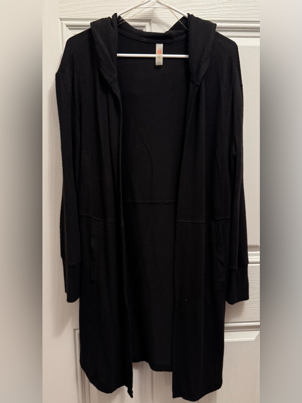 Mono B Black Long Hooded Open Front Cardigan